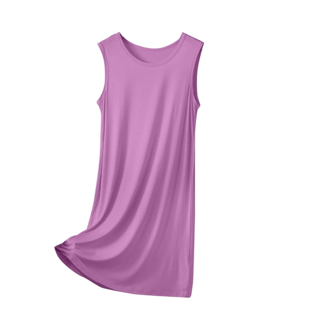 Diufon Robe de Pyjama pour Femme Été Mince Respirante Sans Manches Col Ras du Cou Chemises de Nuit Décontractées Amples Vêtements de Nuit pour la Maison