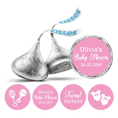 Darling Souvenir Candy Chocolate Labels Twins Sisters Custom Stickers 190 Pcs-Light Pink