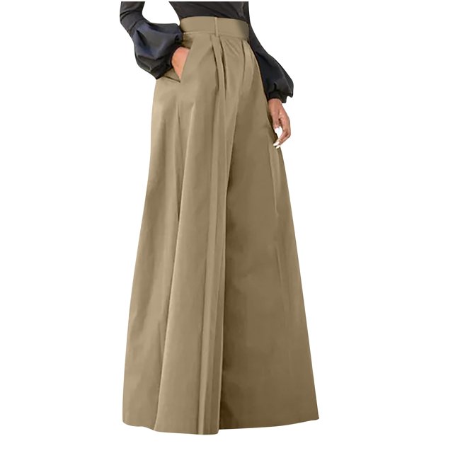 Timegard Dress Pants for Womens High Waisted Button Wide Leg Ruched Business Casual Trousers with Pockets