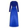 thumbnail image 4 of Mrat Robe Maxi pour Femme Robe Chandail pour Femmes Robe Bohème Col en V Manches Longues à Volants Robe Smockée à Paillettes Robe de Bal en Tulle pour Femmes Bleu P, 4 of 6