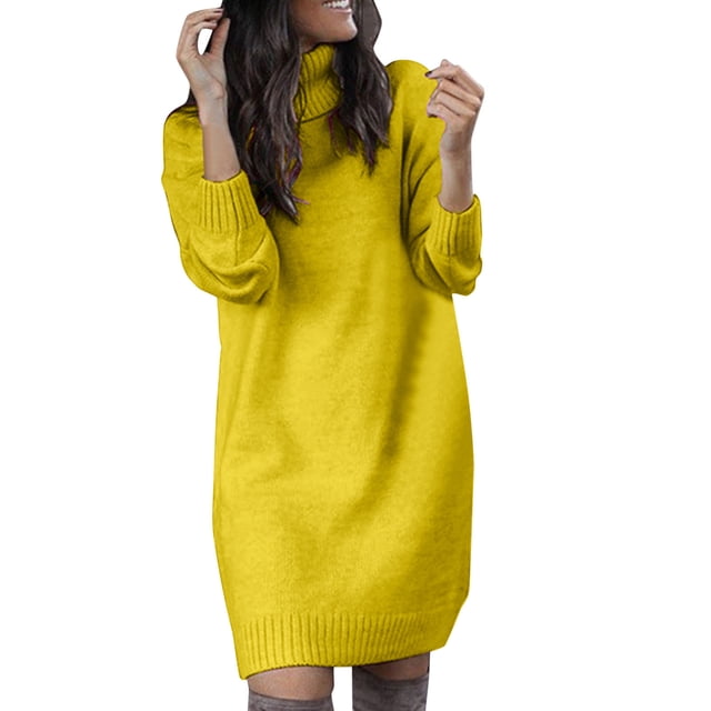 Kcodviy Robes Courtes pour Femmes d'Automne et d'Hiver, Longues, Montantes, Robes Chandail pour Femmes, Grande Taille, Robe Chandail Mini, Caramel, Robe Chandail pour Femmes, Grande