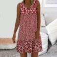 thumbnail image 1 of Weiqiqre Robes de Travail pour Femmes, Robe Mini d'Été Décontractée pour Femmes à Col en V, Imprimée, Sans Manches, Plissée, 1 of 6