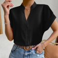 thumbnail image 2 of Women Solid Color Tops Button V Neck T-Shirts Blouse, 2 of 9
