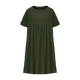 thumbnail image 4 of Amzcrzy Robes pour Femmes Robe en Coton et Lin de Couleur Unie Mode à Manches Courtes Robes d'Été pour Femmes Col Rond Robe d'Été Décontractée Plissée Robes Midi pour Femmes avec Poche, 4 of 9
