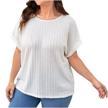 Timegard Plus Size Tops for Women Scoop Neck Short Sleeve Lightweight Casual Loose Tops Solid Color