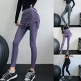 thumbnail image 1 of Yoga Pants Drawstring Folds  Fake Two Pieces Leggings Skirt for Running Black M, 1 of 13