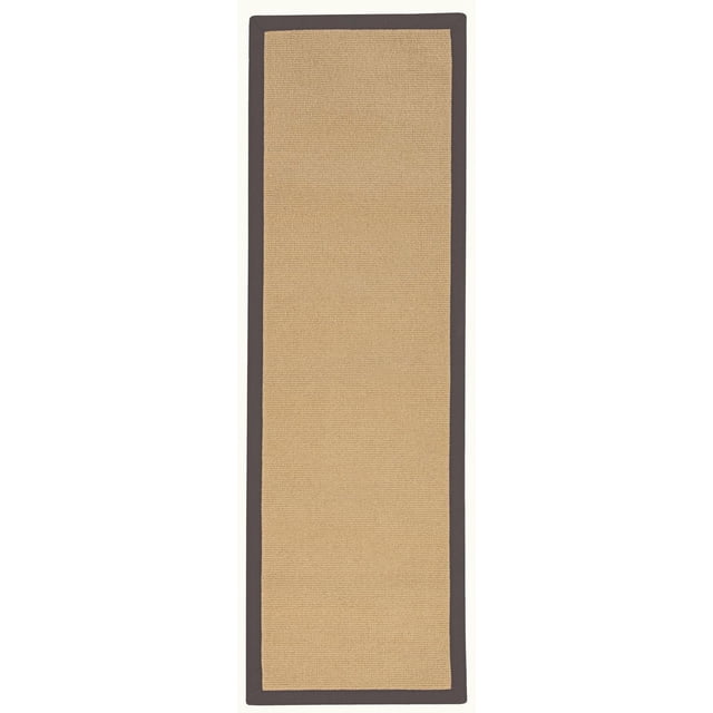 Athena Sisal & Slate 2'6" x 12' Runner with a natural beige wool tufted center and slate grey cotton binding, featuring mitered corners and a rectangular shape, ideal for high-traffic hallways or bathrooms, also suitable as a layering piece to add warmth and texture.