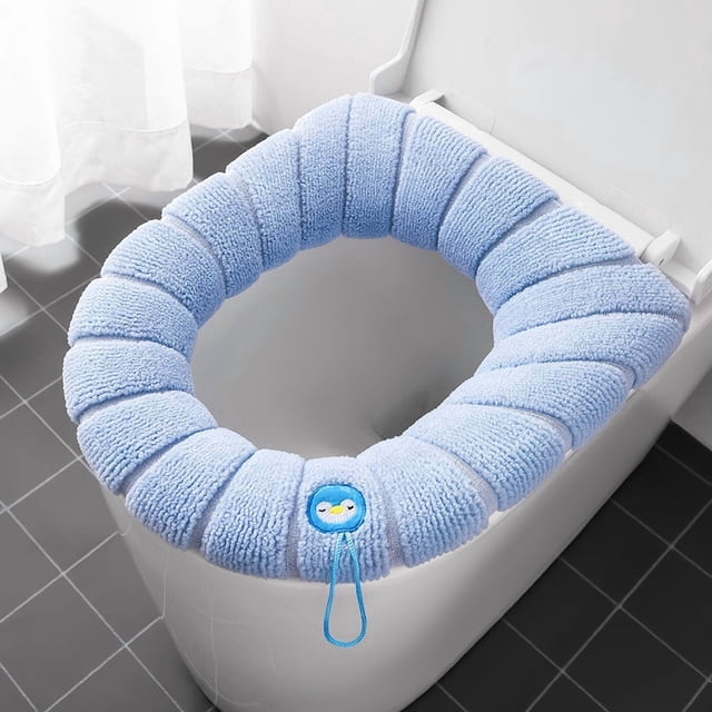 Solid-Colour Toilet Seat Cushion, Comfortable and Warm Cover with Stretchable Design, Hygienic Protector for Standard Round or Elongated Toilets, Easy to Clean