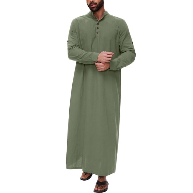 Men Shirts for Men Middle Arabic Style Long Sleeve Robe with Side Slits and Button Pocket Traditional Robe Shirt Casual Dresswear for Everyday Comfort