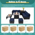 thumbnail image 4 of Patiojoy 9 Pieces Outdoor PE Rattan Wicker Sectional Sofa with 35-Inch Gas Fire Pit Table Space-Saving Patio Conversation Set with Storage Box Navy, 4 of 10