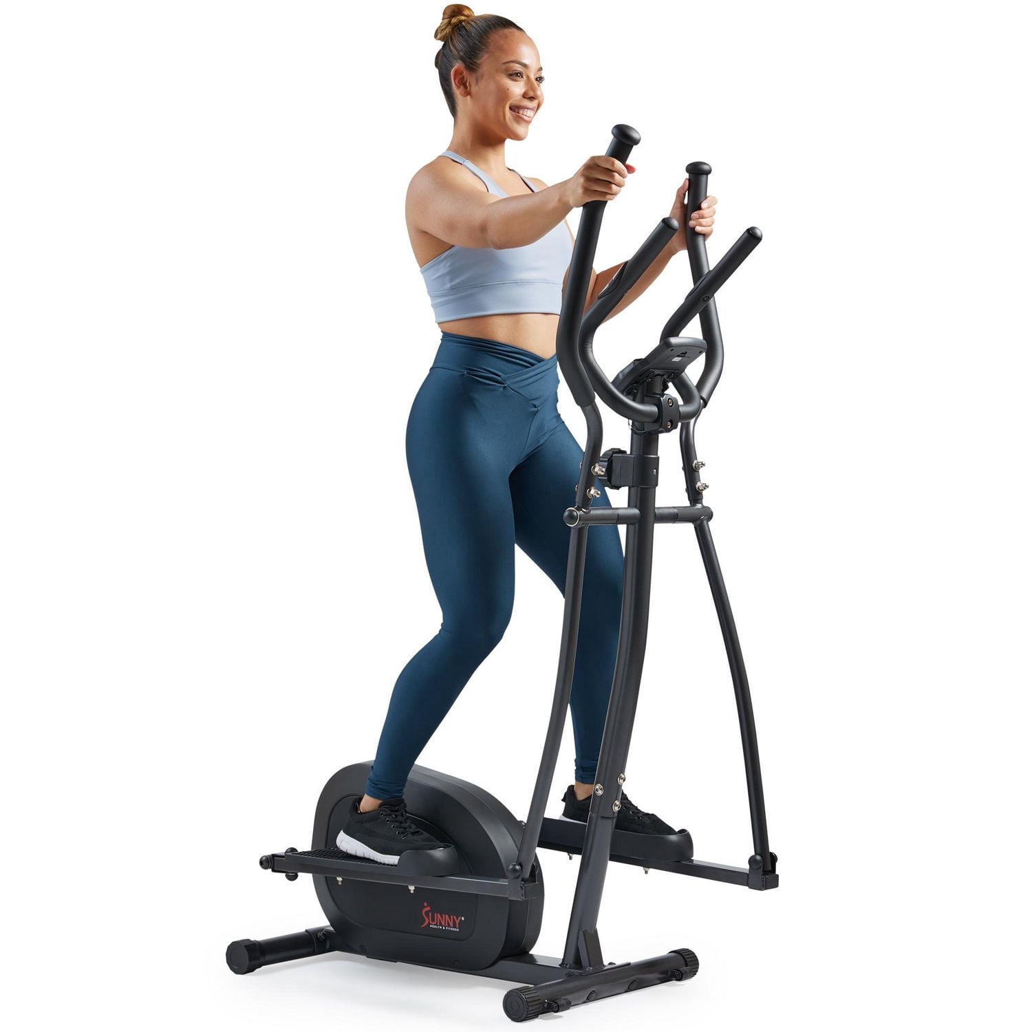 Sunny Health & Fitness Machine elliptique intelligente, entraîneur croisé corporel complet avec entraînement par courroie magnétique hyper-silencieuse, équipement d'exercice à faible impact et lien Bl