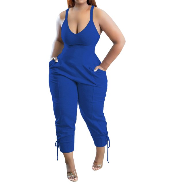 B91xZ Combinaison Décontractée Sans Manches à Col en V pour Femmes, Bleu, G