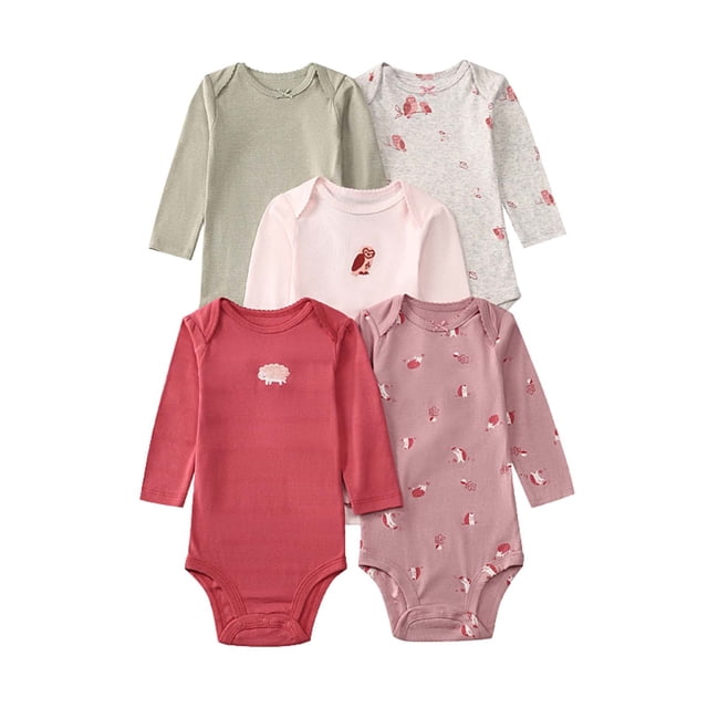 MIASHUI Baby Boys Girls 5-Pack Soft Thermal Long Sleeve Bodysuits,Red,18-24 Months