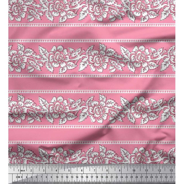 Soimoi Polyester Crepe Fabric Leaves & Floral Block Decor Fabric Printed Yard 52 Inch Wide