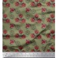 thumbnail image 1 of Soimoi Tissu en Voile de Coton Vert Imprimé Feuilles & Roses au Mètre 42 Pouces de Large, 1 of 3