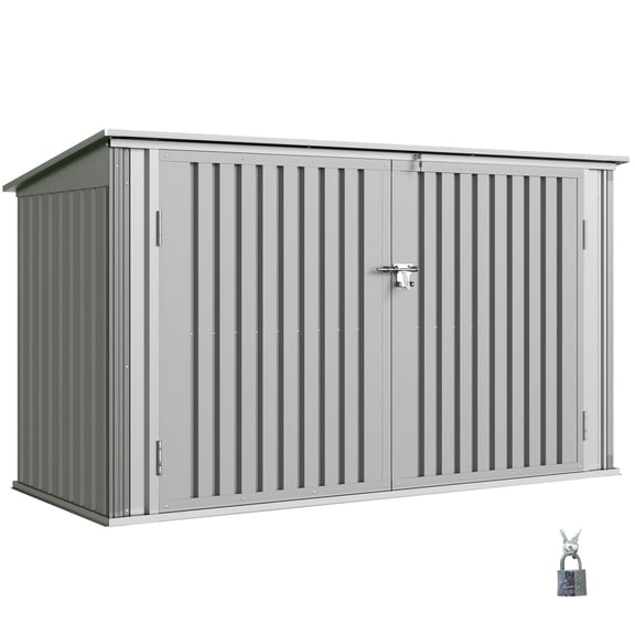 Outsunny 7.6 x 3.4ft Garbage Bin Shed with Lockable Doors, Lid, Silver Grey