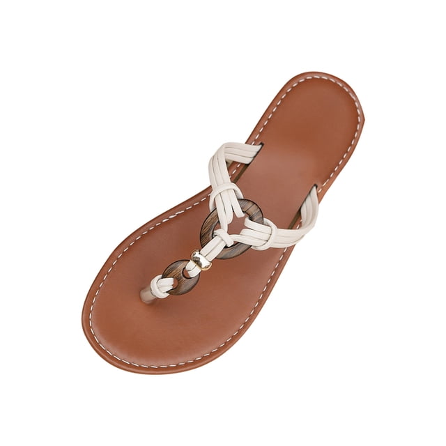 WRKEKC Sandales pour Femmes Bout Rond entre-Doigt Semelle Plate Été Plage Décontractées à Enfiler Sandales de Plage Chaussures pour Dames