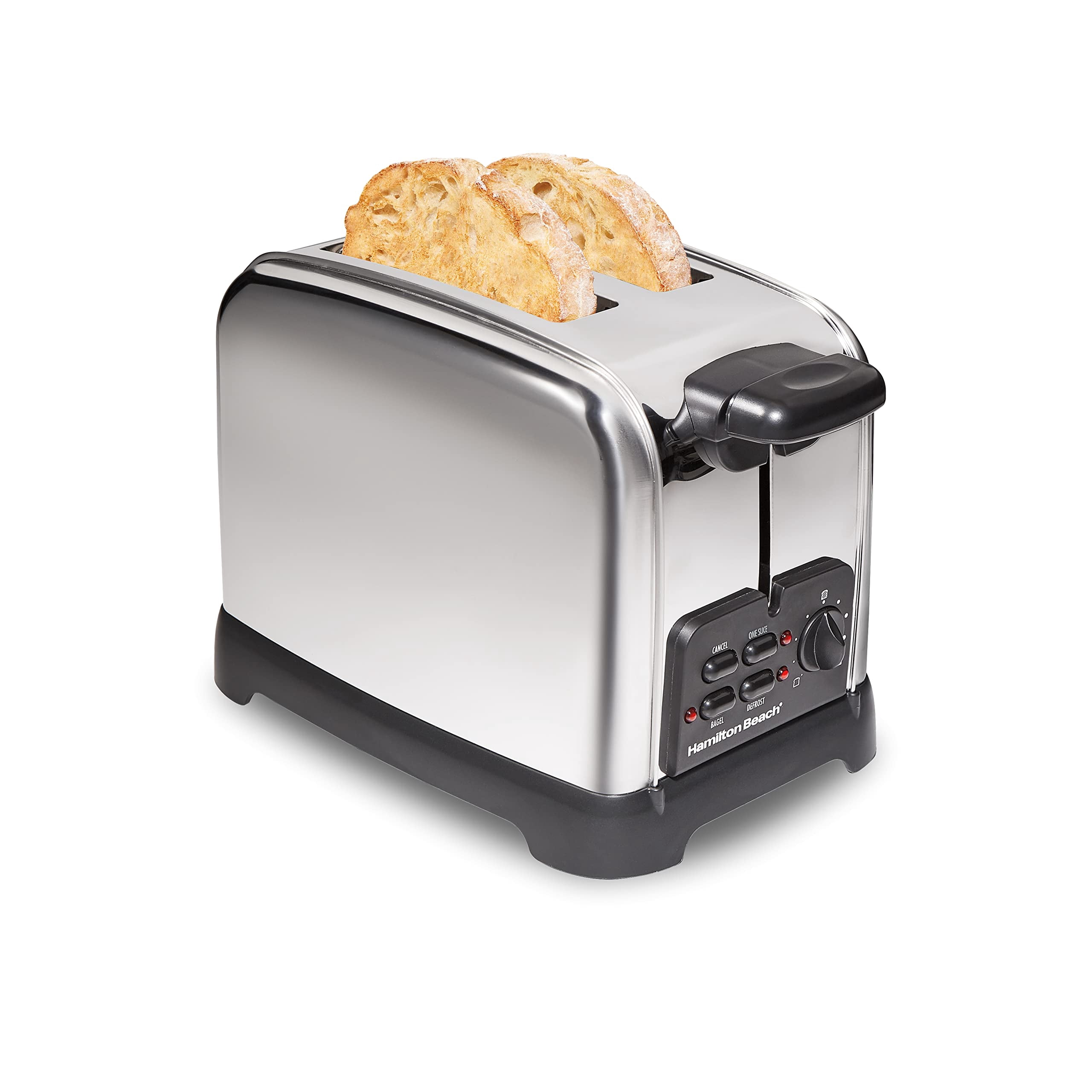 Hamilton Beach Retro Toaster with Wide Slots, Sure-Toast Technology, Bagel & Defrost Settings, Auto Boost to Lift Smaller Breads, 2 Slice, Polished Stainless Steel (2278