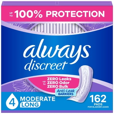 Always Discreet Adult Incontinence Pads for Women, Moderate Absorbency, Long Length, Postpartum Pads