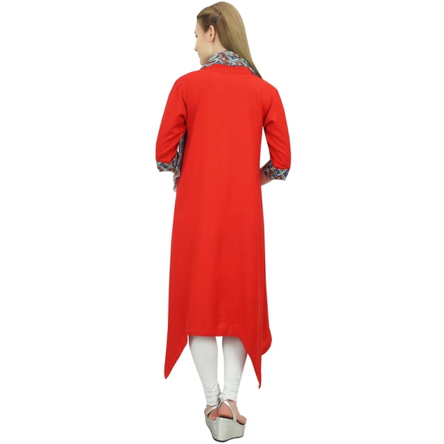 Bimba Robe d'Été Ethnique pour Femme en Rayonne Rouge avec Foulard, Ourlet Asymétrique - 26