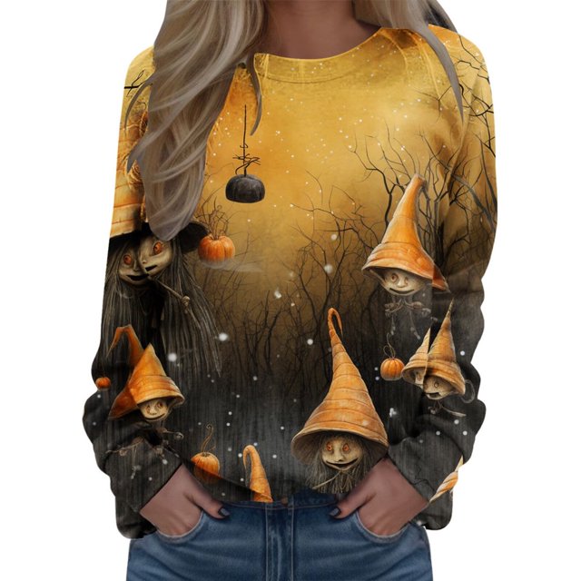 Pullover Tops For Womens Print O Neck Sweatshirt Neck Fit Pullover Tops Suitable Long Sleeve Workout Shirts Loose Blouse