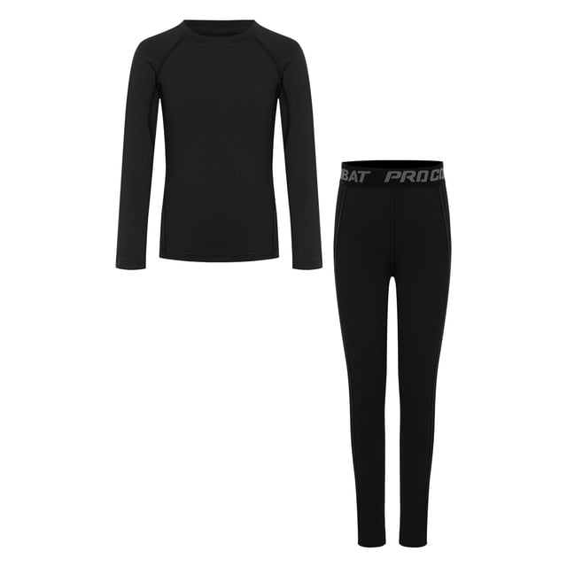 Moggemol Ensemble de Couche de Base de Compression pour Garçons, Col Rond, Haut à Manches Longues avec Leggings à Taille Élastique, Noir 28