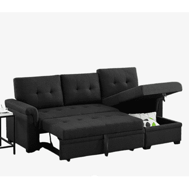 Cosmic Homes Trenton Sectional Sofa Bed with Storage Chaise & USB Ports Black, Pull-Out Couch for Living Room