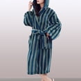 thumbnail image 2 of Plush Soft Hooded Robes for Women, Striped Printed Fleece Womens Robe Cozy Warm Bathrobe Luxury Hotel Spa Robe, 2 of 5