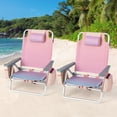 thumbnail image 2 of Costway 4-Pack Folding Backpack Beach Chair 5-Position Outdoor Reclining Chairs with Pillow Pink, 2 of 10