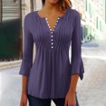 thumbnail image 2 of Timegard Tops d'Été Femmes Plissé Cranté Col en V Flare Manches 3/4 Confortable T-Shirts Haut Décontracté, 2 of 5