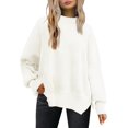 thumbnail image 1 of ORUYROP Women's Crewneck Batwing Long Sleeve Sweater 2023 Fall Oversized Ribbed Knit Side Slit Pullover Top, 1 of 7