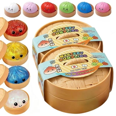 Generic Brand Mystery Dumpling Squishies Box, 10-Color Slow Rising Glitter Bun Bao Stress Balls, Fidget Sensory Toy with Food Steamer, Stretchy Surprise Toys for Teens & Adults, Multicolor