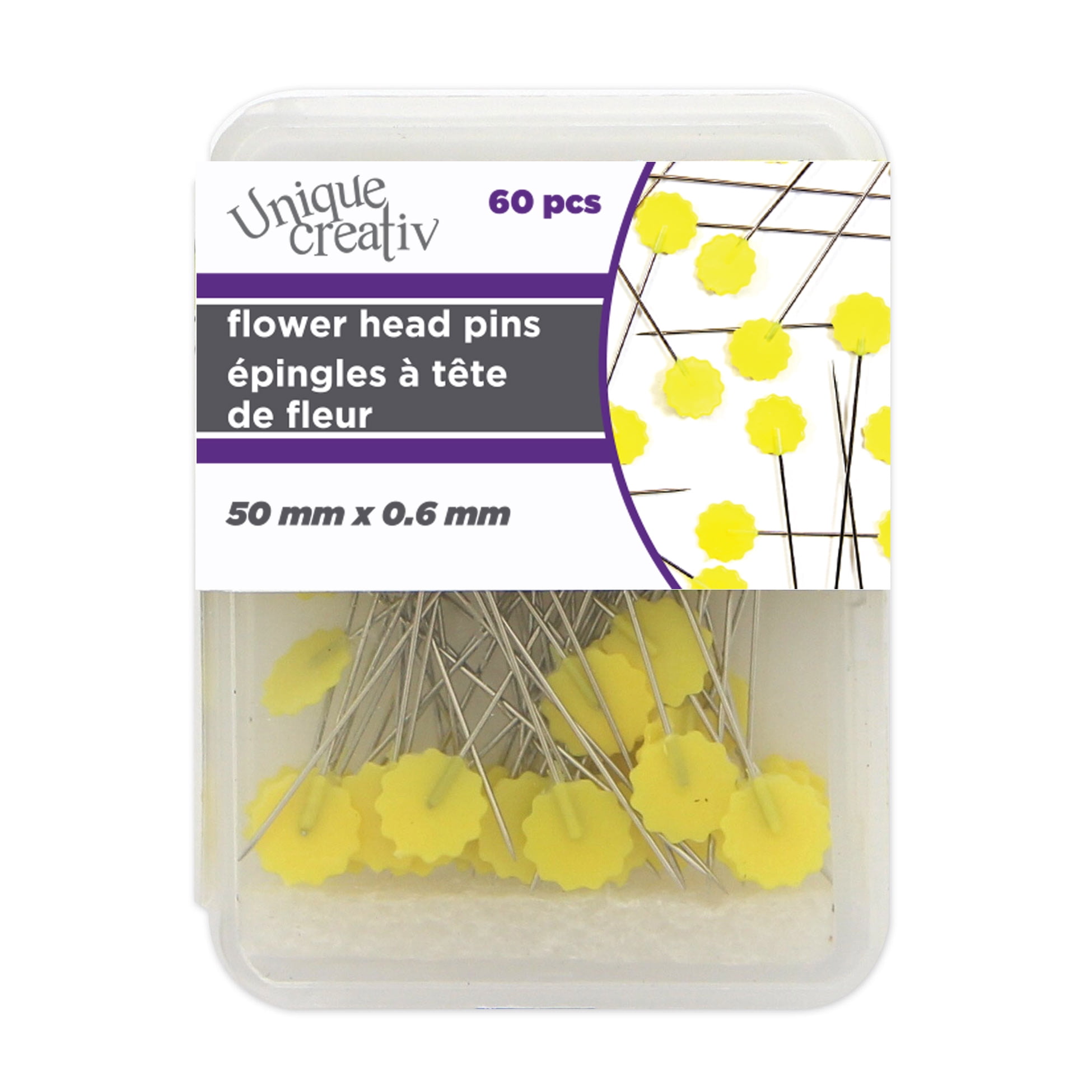 UNIQUE CREATIV fleur Head Pins, 50 mm (1.97 po), 60 pièces