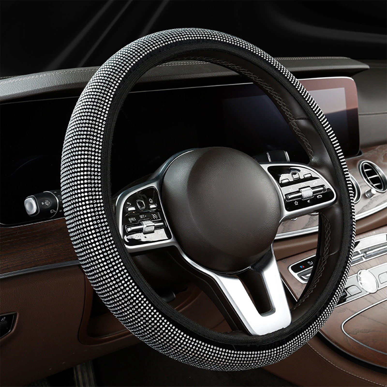 Chmadoxn Summer Steering Wheel Cover, Rhinestone Steering Wheel Cover With Crystal Diamond For Women, Sparkling Car Wheel Protector Universal Fit 14-15 Inches Steering Wheel Covers