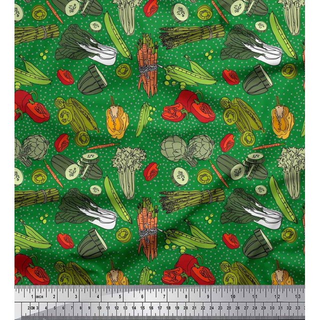 Soimoi Crepe Silk Fabric Dot & Mix Vegetable Print Sewing Fabric Yard 42 Inch Wide