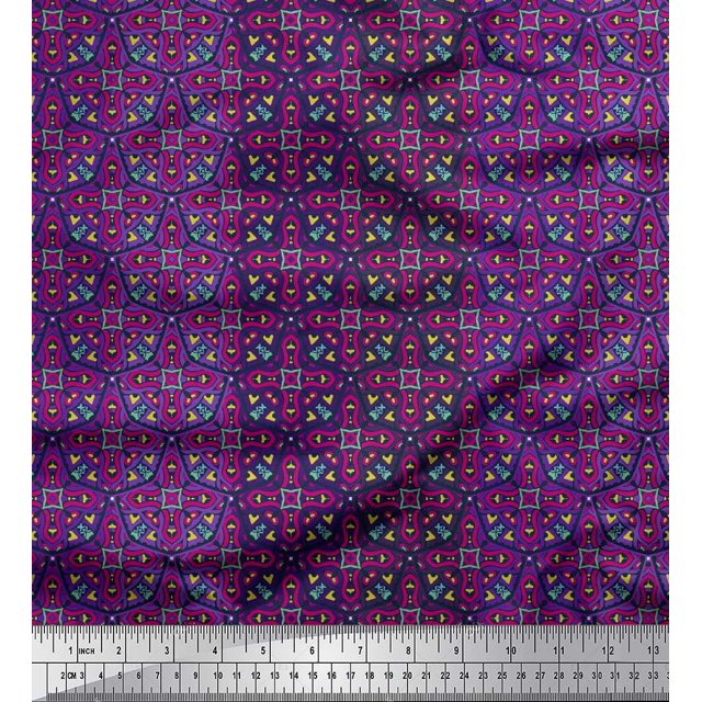 Soimoi polyester Crepe Fabric Stripe & Moroccan Kaleidoscope Fabric Prints By Yard 42 Inch Wide