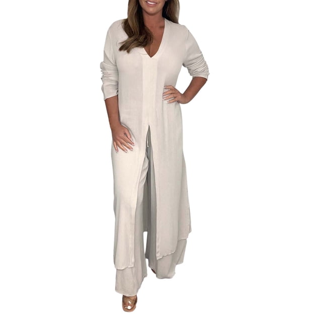 2025 Tailleurs Pantalons Décontractés en Mousseline pour Femmes Grande Taille pour Invitée de Mariage Manches Longues Pantalons Deux Pièces Robe de Soirée pour Femmes
