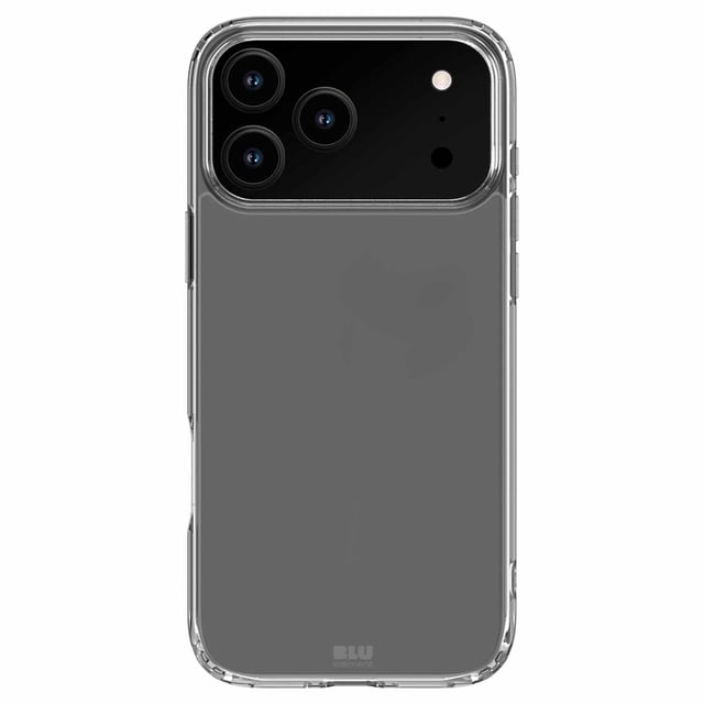 Blu Element Étui Air DropZone transparent pour iPhone 17 Pro Max Montrant une Vue Arrière Centrée avec un Dos en Acrylique transparent et un Cadre à Rebord Surélevé en TPU Absorbant les Chocs Autour de l'Appareil Photo et des Bords du Téléphone, Offrant une protection Ultra Mince, Résistante aux Chocs et Anti-Rayures Testée contre les Chutes à Partir de 10 Pieds.