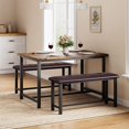 thumbnail image 2 of 4 Pcs Dining Table Set with 2 Upholstered Benches 44.3in Metal and Wood Kitchen Table Set for 4 Space-Saving Rectangular Dining Furniture for Apartment Small Spaces, 2 of 7