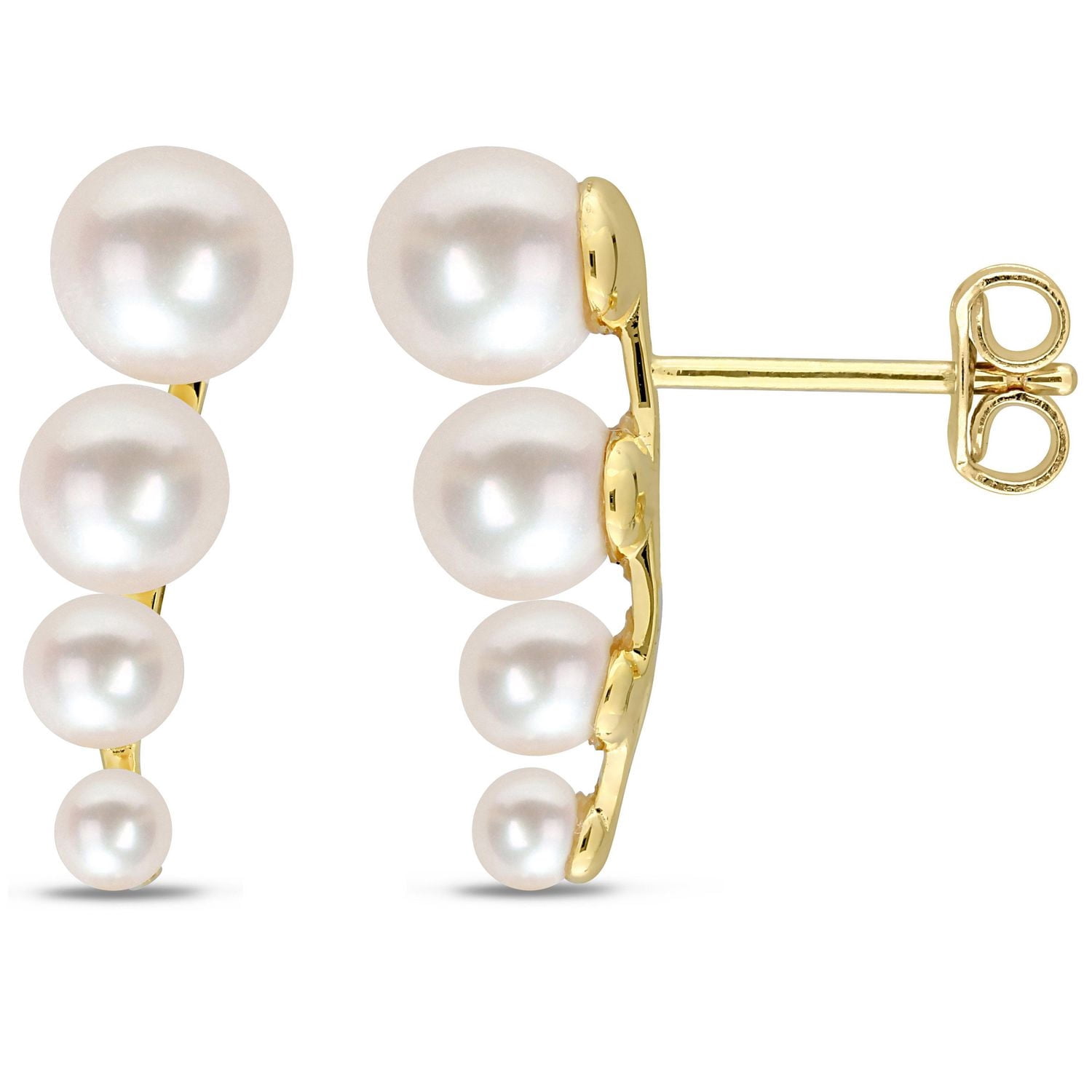 Miabella Cultured Freshwater Pearl Yellow Rhodium-Plated Sterling Silver Graduated Pearl Earrings