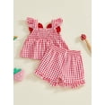 thumbnail image 4 of Toddler Baby Girl Summer Clothes Watermelon Print Tank Tops Ruffle Cuffs Shorts 2Pcs Sweet Outfit, 4 of 8