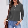 thumbnail image 2 of Timegard Tops for Women Long Sleeve Notched V-Neck Button Shirts Solid Color Fall Casual Loose Comfy Tops, 2 of 5