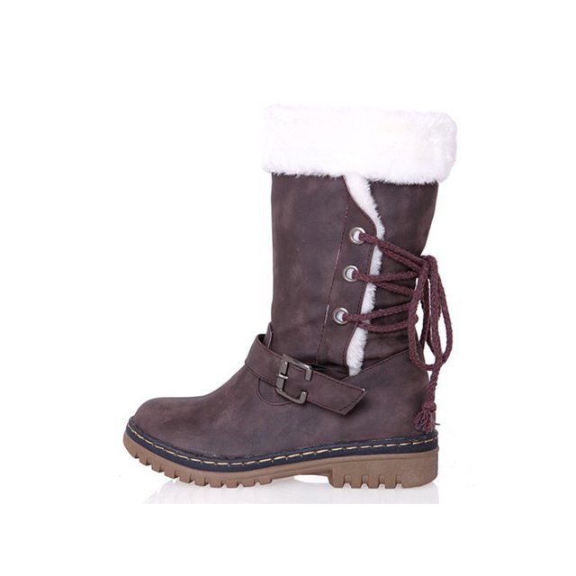 MAWCLOS Women Winter Boot Plush Lining Snow Boots Lace Up Slip Resistant Warm Shoes Round Toe Work Brown 9