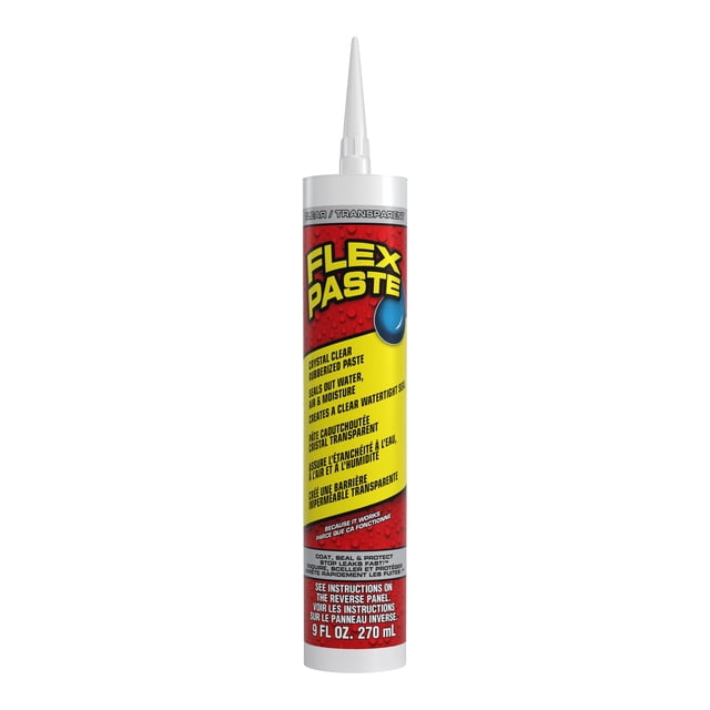 Flex Paste - Pâte Imperméable Caoutchoutée Tout Usage; Réparations Intérieures et Extérieures; Répand, Forme, Forme et Scelle les Interstices, Fissures, Trous; à Peindre; Idéal pour Toitures, Fondation, Cloison Sèche, Transparent, 9 fl oz (270 ml)