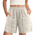 thumbnail image 2 of LVHAOGJOB Summer Shorts for Women Elastic Waist Plus Size with Pockets Cottton Linen Solid Color Loose Womens Shorts Pants Drawstring, 2 of 5