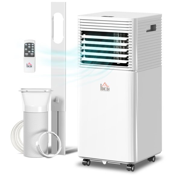 Climatiseur Portatif de 10 000 BTU avec Ventilateur et Déshumidificateur - Climatiseur Blanc pour Salon, Chambre et Bureau - Refroidissement Silencieux, Minuterie de 24 Heures, Mobilité Facile