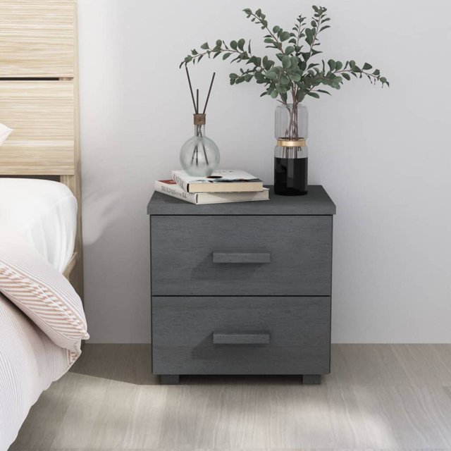 vidaXL Table de Chevet HAMAR Gris Foncé 40x35x44.5 cm Pin Massif