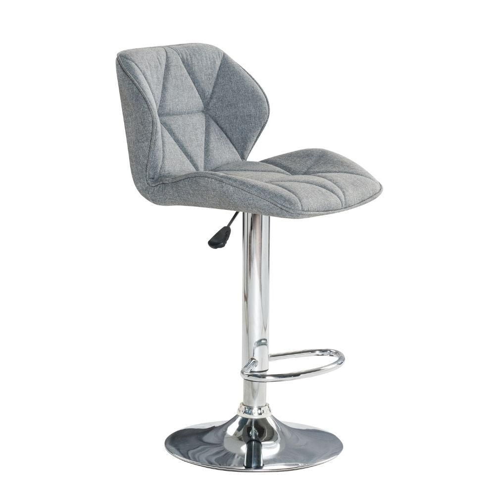 Tabouret moderne capitonné Karo en Gris avec base en métal brillant et repose-pieds pour cuisine, Tabouret d'île, Hauteur réglable<br> Ensemble 2