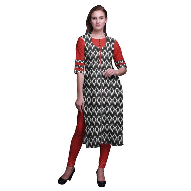 Bimba Kurtis Indiennes Longues Droites Imprimées à Manches 3/4 pour Femmes, Tunique d'Été