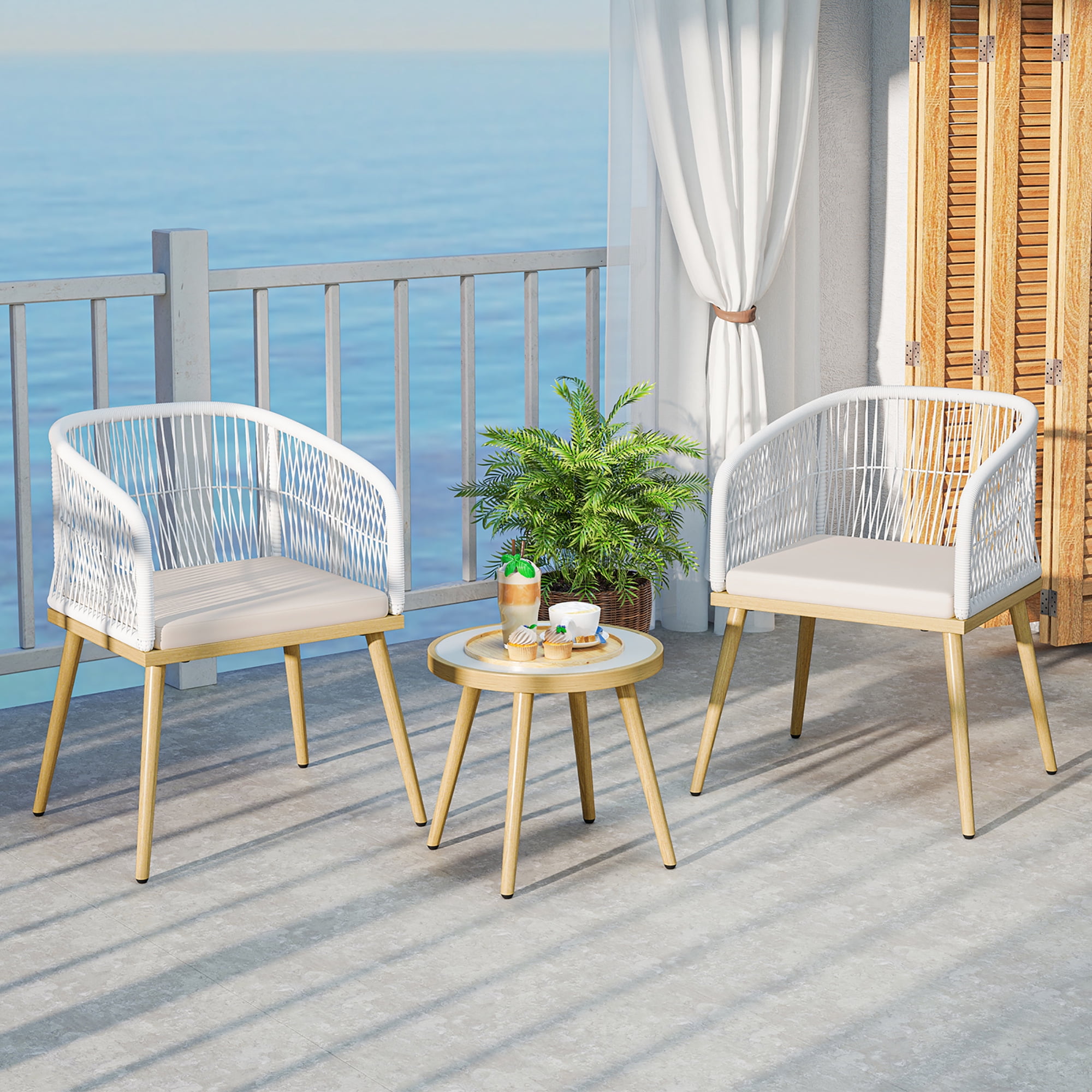 Gymax 3 Pieces Patio Bistro Set Outdoor PE Wicker Conversation Furniture Set